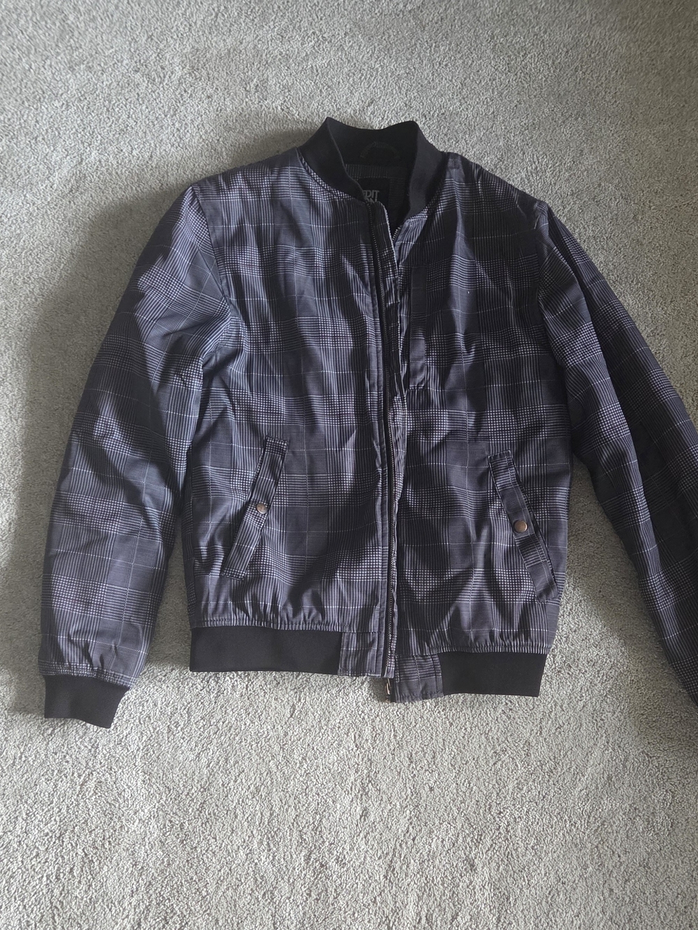 Men's Plaid Bomber Jacket - Black/Grey